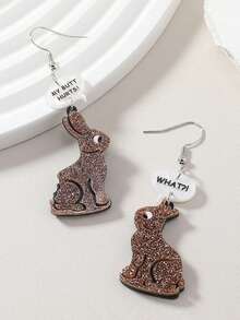 1 Pair New Creative Rabbit Earrings For Women, Cartoon Acrylic Rabbit Dialogue Earrings, Easter Jewelry - Multicolor - View 1
