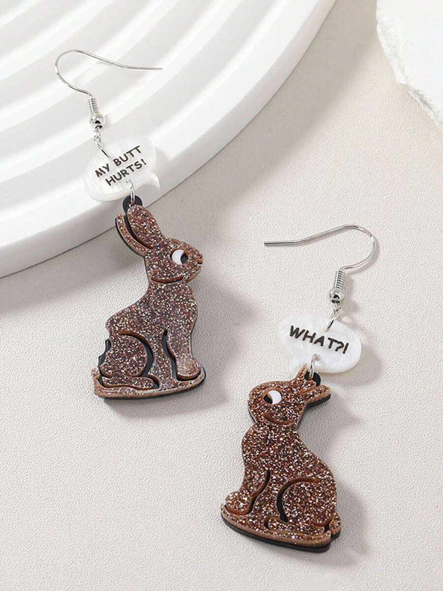 1 Pair New Creative Rabbit Earrings For Women, Cartoon Acrylic Rabbit Dialogue Earrings, Easter Jewelry - Multicolor - View 1