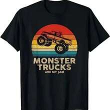 Monster Truck Are My Jam Vintage Tees Retro Sunset Cool Engines T-Shirt Monster Truck Car For Birthday Boy Sons Gifts Cute Tops - màu đen - Xem 1