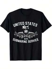 Camiseta gráfica negra para hombre del Servicio Submarino de los Estados Unidos, cuello redondo, manga corta, uso diario informal, camiseta, top informal de verano, pura, perfecta para todas las estaciones, atuendo informal y personal - Negro 13 - Ver 1