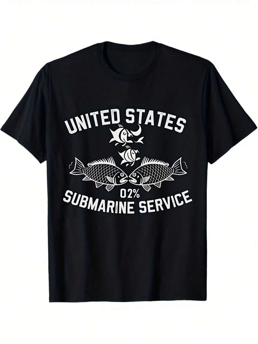 Camiseta gráfica negra para hombre del Servicio Submarino de los Estados Unidos, cuello redondo, manga corta, uso diario informal, camiseta, top informal de verano, pura, perfecta para todas las estaciones, atuendo informal y personal - Negro 13 - Ver 1