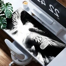 YUFZX 黑白天使翅膀图案防滑游戏鼠标垫 - 缝边设计，防水桌面保护垫，抽象艺术图案，适用于游戏玩家、办公人员、笔记本电脑和台式电脑，酷炫礼物 - 彩色 - 查看 5