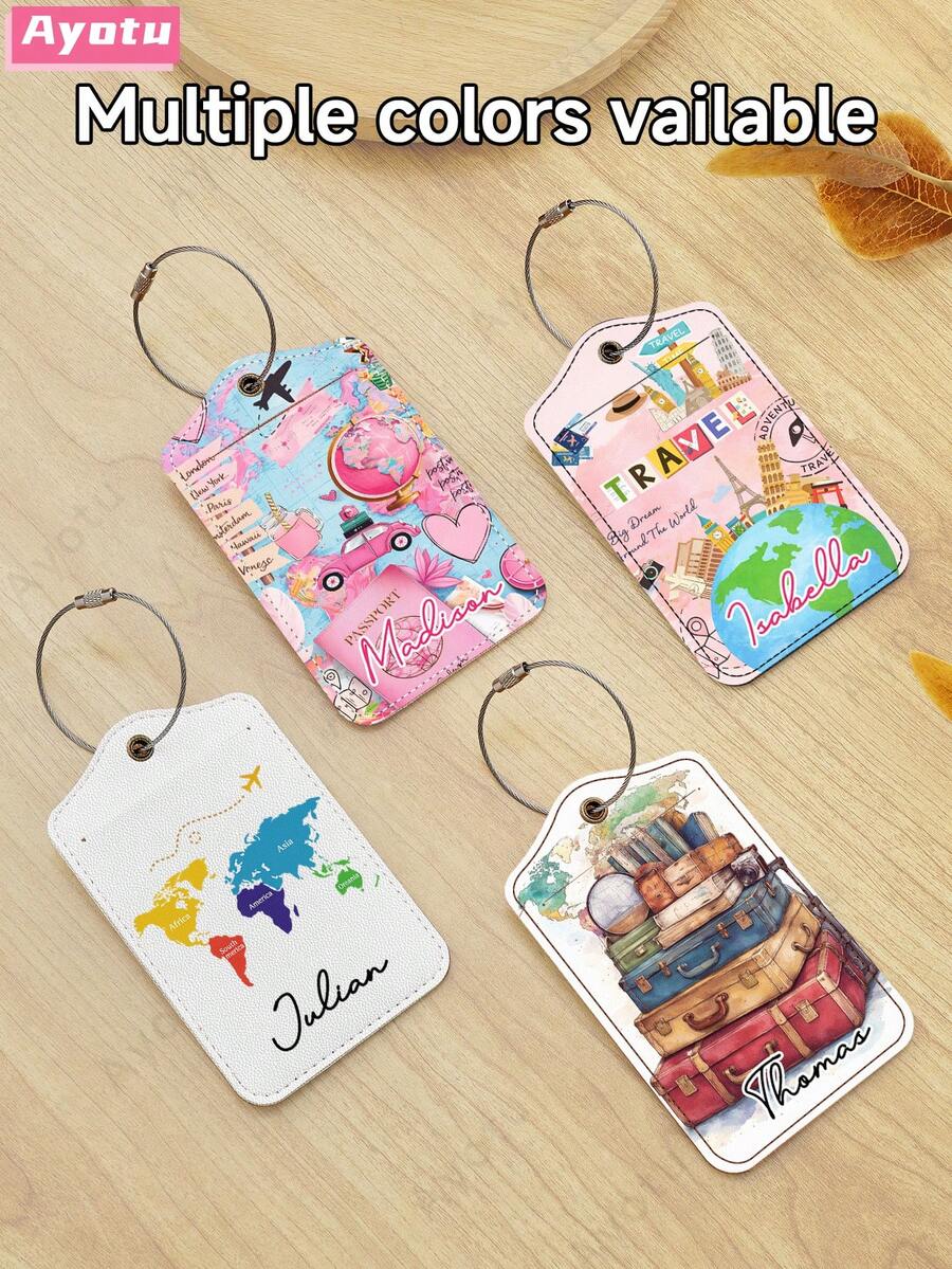 Ayotu Custom Luggage Tags, Creative Airplane Map Design, Suitable For Travel Cruise Luggage/Backpacks/Tote Bags/School Bags, Personalized Card Holder & Business ID Card Sleeve, Travel ID Tags, Must-Have For Group Trips/Events/Company Team Building, Personalized Luggage Identification Tags, Perfect Travel Gift For Friends & Family - Multicolor - View 1