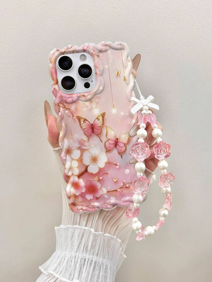 Braided Butterfly Painted Shockproof Phone Case With Wrist Strap, Compatible With IPhone 14, 14 Pro, 14 Pro Max, 13, 13 Pro, 13 Pro Max, 11, 11 Pro Max, 12, 12 Pro, 12 Pro Max, XR, XS, 15, 15 Pro, 15 Pro Max, 16, 16 Pro, 16 Pro Max, 17, 17 Pro, 17 Air, 17 Pro Max - Multicolor - View 1