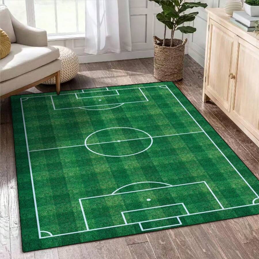 Soccer Field Green Pitch Ball Pattern Area Rug Washable Rug Vintage Traditional Floor Cover Foldable Thin Retro Accent Indoor Non Slip Carpet Print Mat Bedroom Living Room Bathroom Home Decor Large Carpets Dining Room Rug Kitchen Rugs For Entryway - B - View 1