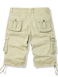 Men's Solid Color Cargo Shorts Cotton Washed Multi-Pocket Waist Lightweight Breathable For Daily Commute Outdoor Camping Beach Vacation Weekend Hiking Street Stroll - Khaki - View 4