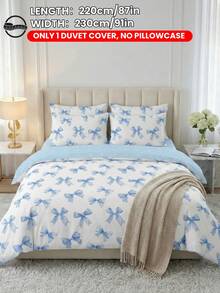 2/3件套床上用品套装，柔软透气，亲肤舒适，卡通风格被套套装，柔软抗起球，可爱家居纺织品，房间装饰，浅蓝色蝴蝶结印花被套套装，包含被套和枕套，不含被芯，适用于单人床/双人床/大号床/特大号床，四季皆宜，时尚可爱，卧室和宿舍适用，可机洗，通过OEKO-TEX认证 - 彩色 - 查看 23