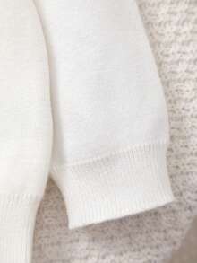 Girls' Knitted Round Neck Handmade Floral Embroidery Cardigan - White - View 4