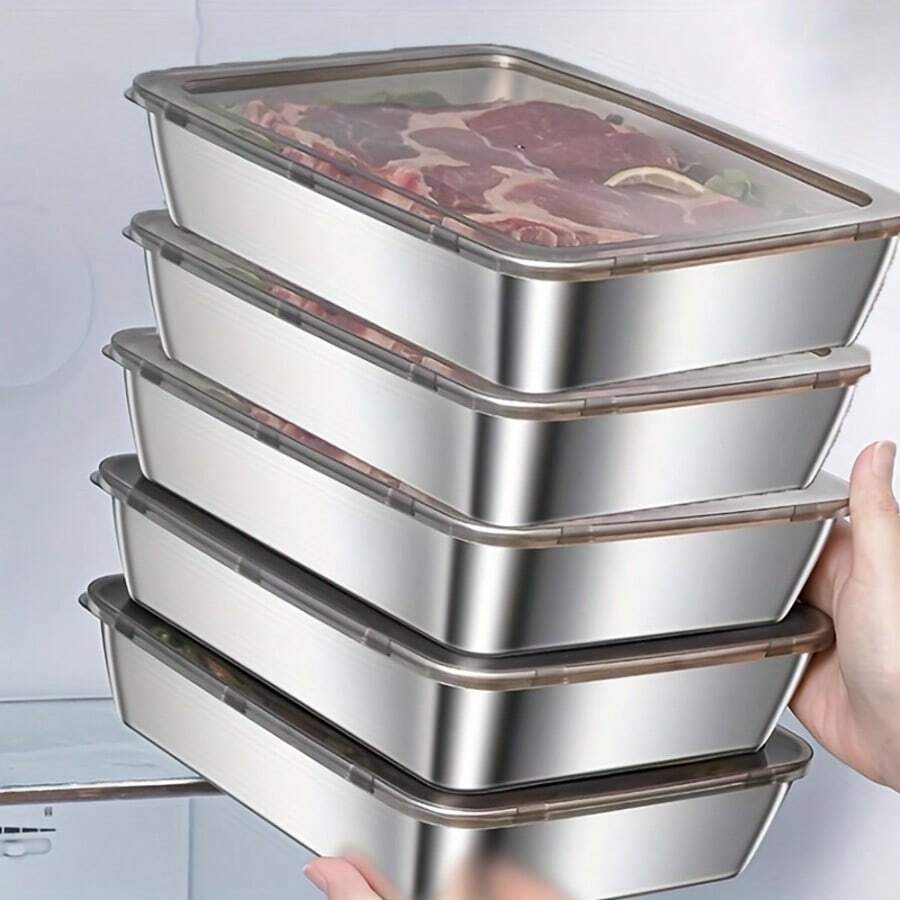 3-Piece/5-Piece Stainless Steel Bento Box Set, Food Storage Containers With Lids, Reusable And Stackable, Airtight, Suitable For Travel And Office, Ideal For Meal Prep, Cooking Meat And Kitchen Use