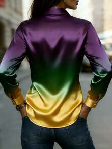 Áo kiểu dài tay bằng vải satin ombre dành cho nữ, chất liệu dệt thanh lịch, dáng suông, thích hợp cho kỳ nghỉ xuân. - Nhiều màu - Xem 3