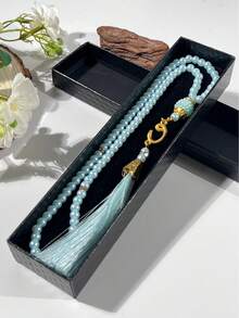 99颗6毫米仿珍珠玻璃念珠/米斯巴哈（祈祷念珠），带流苏，中东风格祈祷手链，礼盒装 - 彩色 - 查看 9