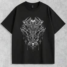 Men's Gothic Punk Style Skull T-Shirt, 100% Cotton, Printed - 黑色 - 查看 7