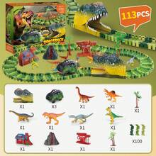 恐龙轨道车玩具 DIY 组装过山车电动火车 3-6 岁玩具，生日礼物男孩玩具，恐龙造型 - 彩色 - 查看 4