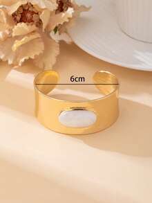 1对手工滴油几何椭圆白色手镯（女士款） - 金黃色 - 查看 5