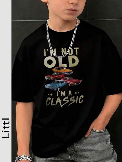 男童休闲印花圆领短袖T恤，夏季上衣