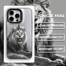 Powerful Realistic Black & White Roaring Lion Design Phone Case, Fits 17 Pro Max, Apple 13, 11, 15, 16 Pro Max, 12 Pro, Unisex, Precise Cutouts For Camera And Buttons, Shockproof - Black - View 1