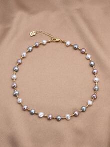 1pc 18K Gold Plated Natural Freshwater Pearl Necklace, Gift For Women, Mother's Day, Valentine's Day, Birthday, Wedding, Bride - Multicolor - View 5