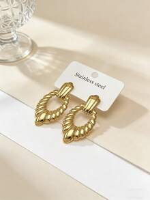 不锈钢镀金耳钉，凹凸纹理，低致敏性，不含镍，心形耳钉，厚款女士镀金耳钉，时尚宣言几何纹理轻盈防过敏耳钉，复古珠宝舞会礼物，女士耳钉，时尚厚重独特吊坠耳钉，女士镀金耳环套装，精致镀金吊坠耳钉，防过敏耳钉，时尚珠宝，女士礼物 - 彩色 - 查看 5