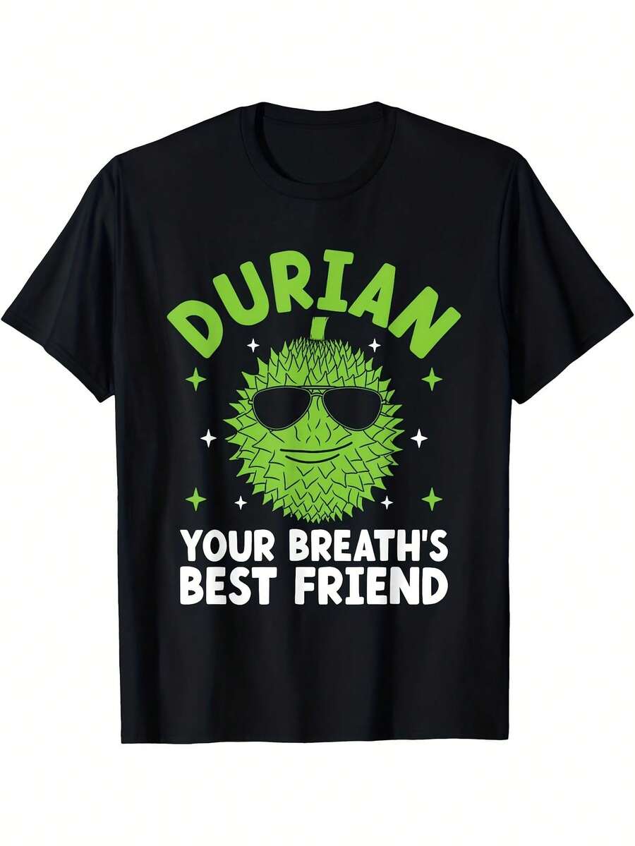 Camiseta de durian para hombre - Camiseta gráfica "El mejor amigo de tu aliento" - Camiseta de algodón pesado de 180 g para amantes de las frutas tropicales - Negra con diseño de durian verde - Casual para uso diario y para fiestas - Negro 4 - Ver 1