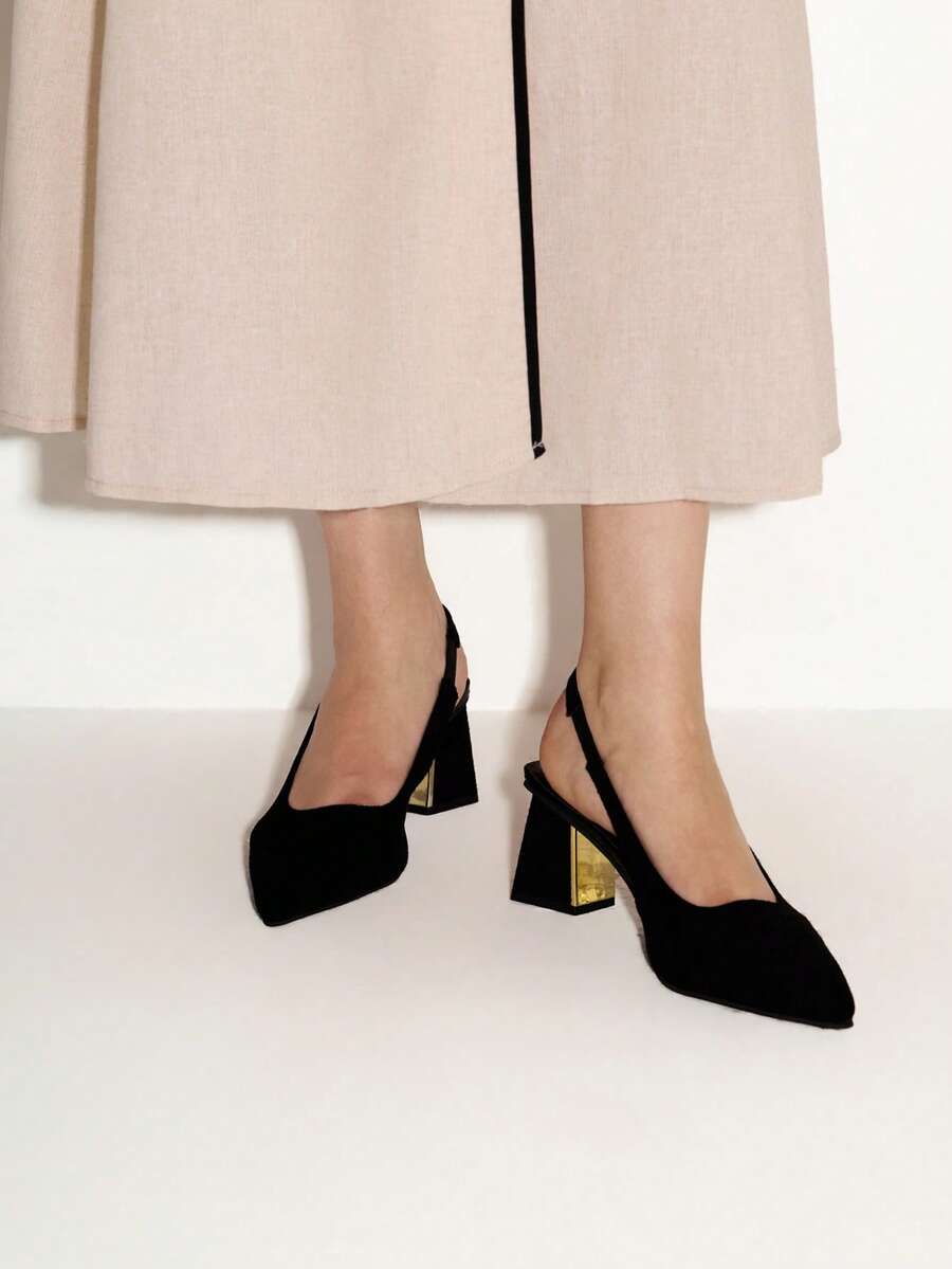 NobleVue Women's Pointed Toe Block Heel Pumps, Black - Black - View 1