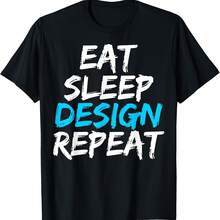 Camiseta con texto desgastado, diseño "comer, dormir", repetición, diseñador gráfico - Negro-2 - Ver 1