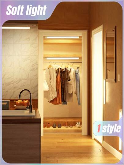 1pc Rechargeable Smart Wireless LED Night Light, With Magnetic Strip Design, Suitable For Wardrobe, Cabinet, Bedroom And Corridor