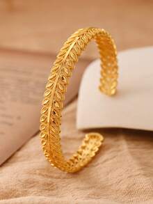 1-2 piezas Brazalete abierto de trigo de diseño de oro/oro rosa de cobre de estilo de Oriente Medio para Ramadán, regalo para familiares y amigos - Amarillo Oro - Ver 9