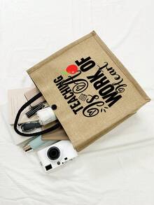Túi tote vải lanh in hình chữ cái dành cho giáo viên - Thiết kế độc đáo với hình bút, sổ tay và họa tiết hoa, túi lớn có ngăn nhỏ bên trong, túi mua sắm phối màu kaki, quà tặng tri ân giáo viên, túi xách vải lanh rộng rãi dành cho nữ. Đây là thiết kế mới lạ với dung tích lớn, túi tote di động tiện dụng, có thể dùng làm túi đựng mỹ phẩm, túi chăm sóc da, túi đựng đồ dùng du lịch, túi đựng đồ dùng ký túc xá, cũng là món quà tuyệt vời dành cho bạn bè và giáo viên. - Nhiều màu - Xem 7