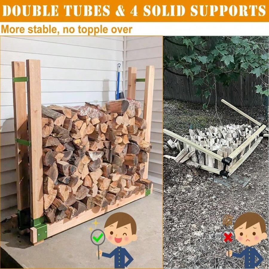 Firewood Rack Brackets Kit For Fire Wood Pile Storage, Adjustable Log Stacking Stand Holder For 2x4 Lumber, Green, Set Of 2 - Green - View 1