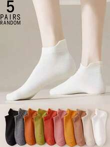 5/10/20 Đôi tất cổ ngắn nữ màu trơn, đơn giản, thời trang, đa năng, thoải mái và thoáng khí. - Nhiều màu - Xem 21