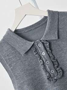 Korean Style Girl Group Polo Collar Sleeveless Knit Top, Designed Slim-Fit Camisole - Grey - View 8