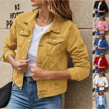 2026 New Arrival Women's Fashion  Lapel Pocket Single-Breasted Short Denim Jacket - 黑色 - 查看 3