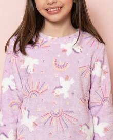 Furry Ted Winter Unicorn Children's Pajamas Pink - 查看 2