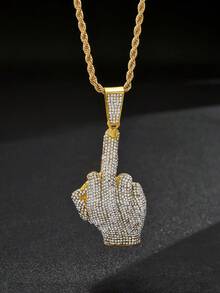 Ice Out Zirconia Polite Gesture Necklace Men Women Punk Hip Hop Rap Rock Party Jewelry Gift - Hand Gesture Necklace - View 1