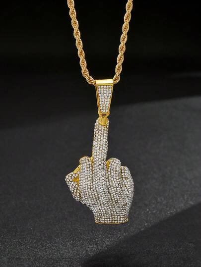 Ice Out Zirconia Polite Gesture Necklace Men Women Punk Hip Hop Rap Rock Party Jewelry Gift