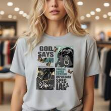 Women's Cotton Graphic T-Shirt, "God Says I Am Enough" Inspirational Print, Short Sleeve O-Neck Casual Tee, Unique Loved Strong Important Queen Positive Quote, Loose Fit Top For Daily Wear, S-5XL Sizes - Màu Xám nhạt - Xem 7