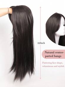 Middle Part Long Straight Hair With Black Brown Hairpin Bangs High Temperature Fiber Large-Area Hand-Knitted Hairpiece Hair Topper Clip In Hair Extensions Wig On The Top Of The Head No Need To Wear A Wig Cap Long Straight Hair In Middle Part Synthetic Natural Fluffy Bangs Wig - Multicolor - View 9