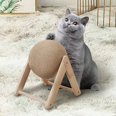 LIVINGANDHOME Wooden Cat Scratching Ball Kitten Scratcher Toy,Cat Scratching Post,Cat Toys,Pet Supplies