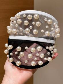 1件装女士时尚高端仿珍珠铆钉网布宽檐发带，适合日常休闲搭配，遮盖白发，可用于洗脸、高髻、分叉发型等，可作为女友礼物，时尚日常佩戴，居家护肤，四季皆宜，适合户外佩戴，情人节礼物，狂欢节发箍。 - 彩色 - 查看 3