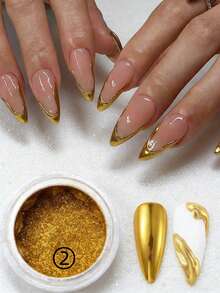 6pcs/Set Metallic Chrome Nail Powder, Shiny Nail Powder, Fashion/Silver/Gold/White Champagne, 6 Colors Magic Mirror Nail Powder Set, Nail Art Decorations, Nail Salon Supplies - 彩色 - 查看 9