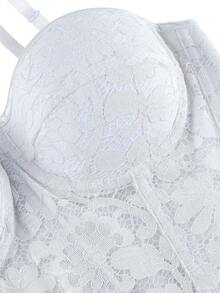Áo corset ren trắng cho nữ, áo corset ren đen ôm sát ngực với dây đeo mảnh có thể điều chỉnh và khóa kéo bên hông. - trắng - Xem 8