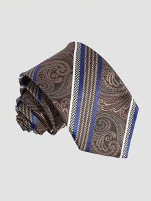 1条男士时尚斜条纹花卉图案复古领带，适合休闲、商务、日常穿着。 - 彩色 - 查看 5