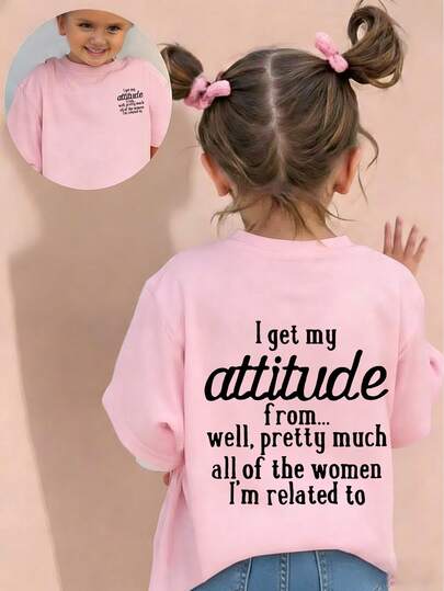 Young Girl Casual Graphic Print Crew Neck Short Sleeve T-Shirt, Summer Top