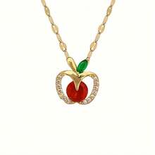 1pc Stainless Steel Chain Apple Pendant Necklace With Zirconia, Jewelry Gift Accessory - Golden Apple - View 5