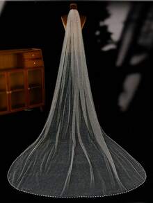 1件3米长闪亮手工串珠新娘头纱，适合搭配婚纱和教堂式婚礼 - 米色 - 查看 9