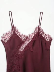 Model Terbaru Atasan Camisole Wanita dengan Dekorasi Renda, Gaya Musim Panas Eropa dan Amerika - Merah tua - View 3