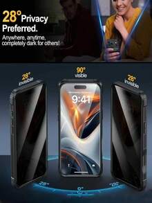 2 Packs Compatible With Iphone 17 Pro Max 17 17Air 17Pro 16 Pro Max 16 Pro 16 16 Plus 15 Pro Max 15 15 Pro 15 Plus 14 Pro Max 14 Pro 14 14 Plus 13 Pro Max 13 13 Pro 12 11 Xs Xsmax Xr Privacy Screen Protector , Military Grade Shatterproof, 9H Hardness, Anti-Spy Tempered Glass, Full Coverage Protection - Black - View 3