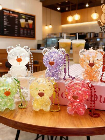  TEDDYISLAND Teddy Love Land Acrylic Flowing Sand Into Oil Keychain, Delicate And Cute Teddy Bear Pendant, Small Bag Decoration, Accessory, Decorative Piece, Cartoon Cute Teddy Bear Keychain Pendant, Accessory