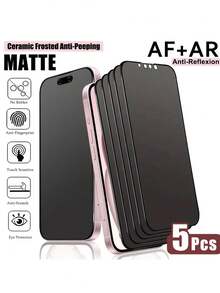 5pcs - Full Screen Matte Privacy Screen Protector Film Compatible With IPhone 17 Pro Max/17 Air/16 Pro Max/16e/15 Pro Max/14 Plus/13 Pro Max/12 Mini/11 Pro Max/XS Max And Other Models. Featuring Dual-Sided Privacy Filter, Compatible With Phone Cases, Full Screen Coverage. Anti-Peeping, Anti-Fingerprint, Upgraded Edge Protection, Scratch-Resistant, Easy Installation Without Bubbles. A Great Gift For Birthdays And For Friends/Family. - Black - View 9