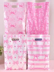 10/20/50pcs Pink Bow Mixed Color Gift Bags, Happy Birthday Plastic Gift Packaging Bags, Fairy Tale Theme Birthday Decor, Wedding, Bridal Shower, Holiday Gifts, Spring Party Gift Wrapping Supplies - Multicolor - View 2